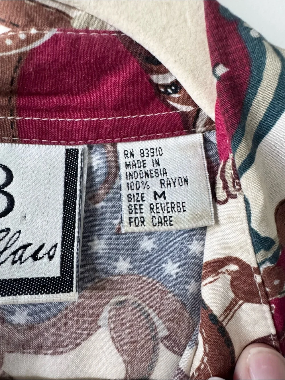 Vintage Bill Blass Equestrian Carousel Horse Circus Print Button Down Shirt